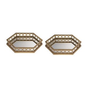 Sterling Industries Set of 2 Ribbed Hexagonal Mirrored Trays Gold Gold 51-025-S2 - All