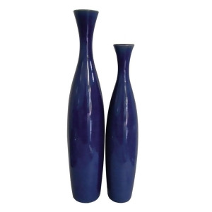 Howard Elliott Cobalt Blue Glaze Ceramic Vases Set of 2 34053 - All