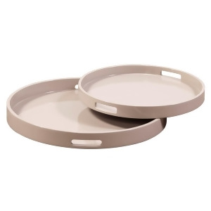 Howard Elliott Taupe Lacquer Round Wood Tray Set 83028 - All
