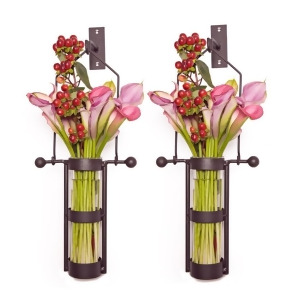 Danya B Wall Mount Hanging Glass Cylinder Vase Set with Metal Cradle and Hook Qb102-2 - All