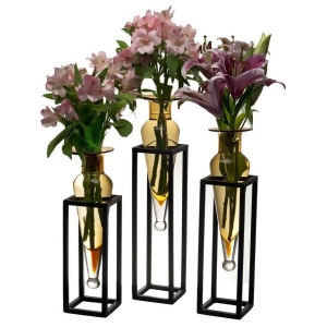 Danya B Set of 3 Amber Amphorae Vases on Square Tubing Metal Stands Mc025-a - All
