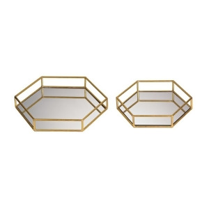 Sterling Industries Set of 2 Mirrored Hexagonal Trays Gold Gold 51-024-S2 - All