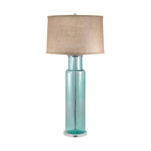 Lamp Works Recycled Glass Cylinder Table Lamp Blue Burlap Shade 216B - All