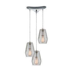 Elk Ribbed Glass 3 Light Pendant In Polished Chrome 10523-3 - All