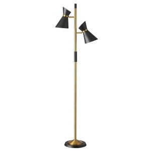 Dainolite 2 Light Floor Lamp Black Shades Vintage Bronze Base 1680F-bk-vb - All