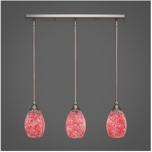 Toltec 3 Light Mini Pendant Brushed Nickel 5 Red Fusion Glass 25-Bn-5056 - All