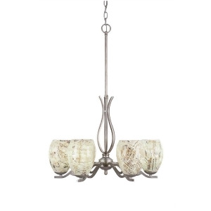 Toltec Revo 6 Lt Chandelier Aged Silver 5 Natural Fusion Glass 246-As-5054 - All