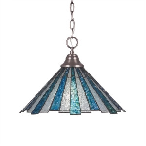 Toltec 1 Light Pendant Brushed Nickel 16 Sea Ice Tiffany Glass 10-Bn-932 - All