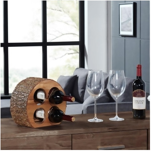 Danya B Round Four Bottle Wine Holder Acacia Wood with Bark Ws16228 - All