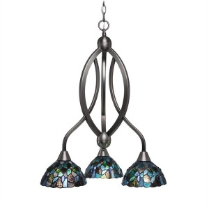 Toltec Bow 3 Lt Chandelier Brushed Nickel 7 Blue Mosaic Tiffany 263-Bn-9955 - All