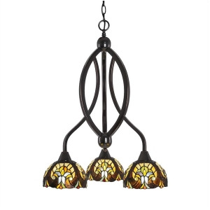 Toltec Bow 3 Lt Chandelier Black Copper 7 Ivory Cypress Tiffany 263-Bc-9945 - All
