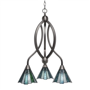 Toltec Bow 3 Lt Chandelier Brushed Nickel 7 Sea Ice Tiffany 263-Bn-9325 - All
