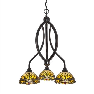 Toltec Bow 3 Lt Chandelier Blk Copper 7 Amber Dragonfly Tiffany 263-Bc-9465 - All
