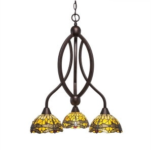 Toltec Bow 3 Lt Chandelier Bronze 7 Amber Dragonfly Tiffany 263-Brz-9465 - All