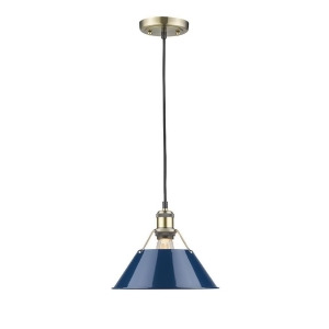 Golden Orwell 1 Light Pendant 10 Aged Brass Navy Blue Shade 3306-Mab-nvy - All