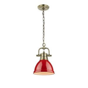 Golden Duncan 1 Lt Mini Pendant w/ Chain Aged Brass Red Shade 3602-M1lab-rd - All