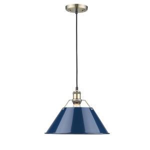 Golden Orwell 1 Light Pendant 14 Aged Brass Navy Blue Shade 3306-Lab-nvy - All