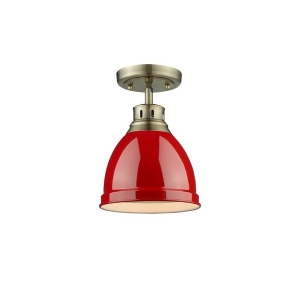 Golden Lighting Duncan 1 Light Flush Mount Aged Brass Red Shade 3602-Fmab-rd - All