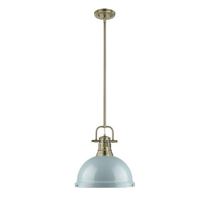 Golden Duncan 1 Light Pendant with Rod Aged Brass Seafoam Shade 3604-Lab-sf - All