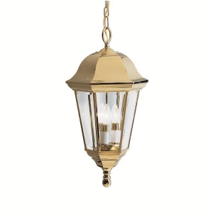 Kichler Grove Mill Outdoor Pendant 3Lt Polished Brass Clear Beveled 9889Pb - All
