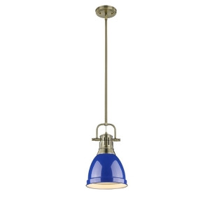 Golden Duncan 1 Lt Small Pendant with Rod Aged Brass Blue Shade 3604-Sab-be - All