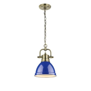 Golden Duncan 1 Lt Mini Pendant w/ Chain Aged Brass Blue Shade 3602-M1lab-be - All