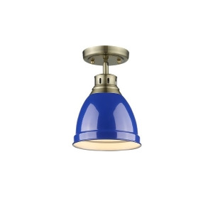 Golden Duncan 1 Light Flush Mount Aged Brass Blue Shade 3602-Fmab-be - All