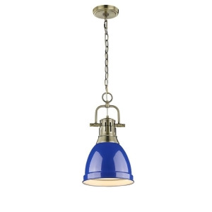 Golden Duncan 1 Lt Small Pendant w/ Chain Aged Brass Blue Shade 3602-Sab-be - All