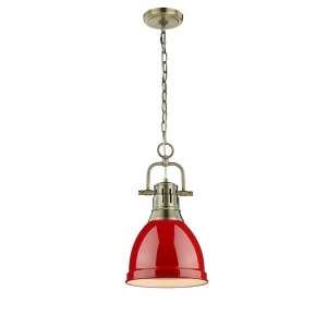 Golden Duncan 1 Lt Small Pendant with Chain Aged Brass Red Shade 3602-Sab-rd - All