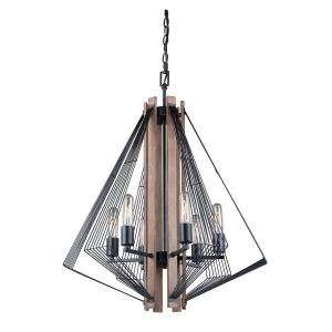 Vaxcel Dearborn 6 Light Chandelier Black with Burnished Wood H0182 - All