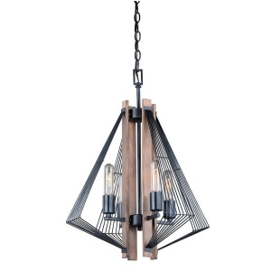 Vaxcel Dearborn 4 Light Mini Chandelier Black with Burnished Wood H0181 - All