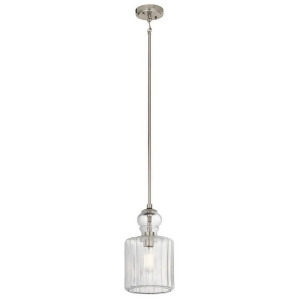 Kichler Riviera Pendant 1Lt 7.75x13.75 Brushed Nickel Clear Ribbed 43954Ni - All