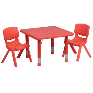 Flash 24 Square Adjust Red Plastic Activity Table Set w/2 School Stack Chairs - All