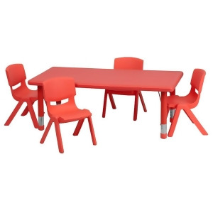 Flash 24 L Adjust Rect Red Plastic Activity Table Set w/4 Stack Chairs - All