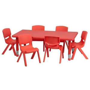 Flash 24 L Adjust Rect Red Plastic Activity Table Set w/6 Stack Chairs - All