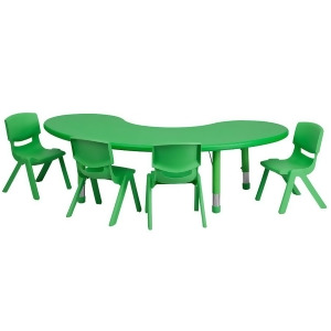 Flash 35 L Adj Half-Moon Green Plastic Activity Table w/4 Stack Chairs - All
