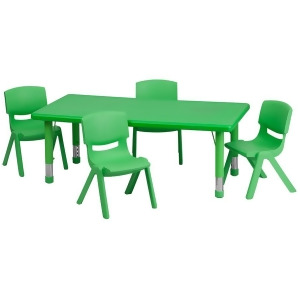 Flash 24 L Adjust Rect Green Plastic Activity Table Set w/4 Stack Chairs - All
