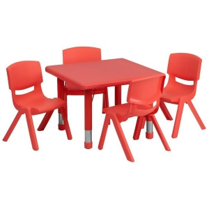 Flash 24 Square Adjust Red Plastic Activity Table Set w/4 School Stack Chairs - All
