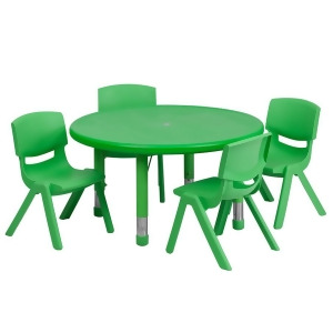 Flash 33 Round Adjust Green Plastic Activity Table Set w/4 School Stack Chairs - All