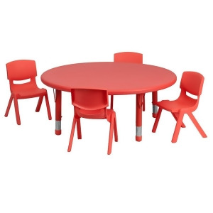 Flash 45 Round Adjust Red Plastic Activity Table Set w/4 School Stack Chairs - All