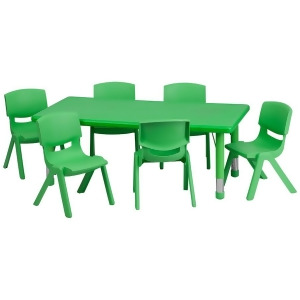 Flash 24 L Adjust Rect Green Plastic Activity Table Set w/6 Stack Chairs - All