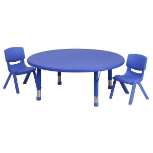 Flash 45 Round Adjust Blue Plastic Activity Table Set w/2 School Stack Chairs - All