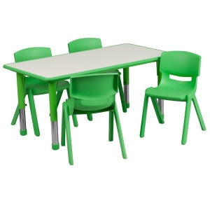 Flash 23.625 L Adjust Rect Green Plastic Activity Table w/4 Stack Chairs - All