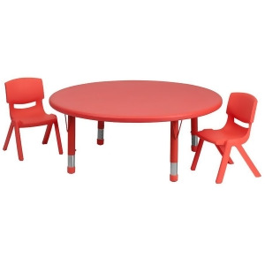 Flash 45 Round Adjust Red Plastic Activity Table Set w/2 School Stack Chairs - All