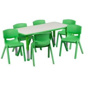 Flash 23.625 L Adjust Rect Green Plastic Activity Table w/6 Stack Chairs - All