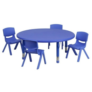 Flash 45 Round Adjust Blue Plastic Activity Table Set w/4 School Stack Chairs - All