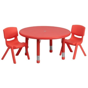 Flash 33 Round Adjust Red Plastic Activity Table Set w/2 School Stack Chairs - All