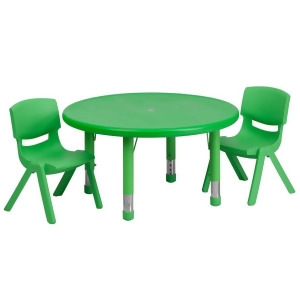 Flash 33 Round Adjust Green Plastic Activity Table Set w/2 School Stack Chairs - All