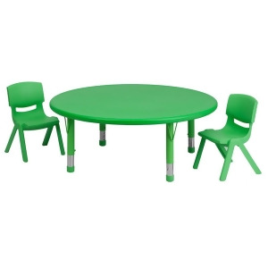 Flash 45 Round Adjust Green Plastic Activity Table Set w/2 School Stack Chairs - All