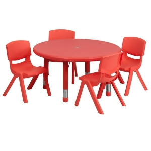Flash 33 Round Adjust Red Plastic Activity Table Set w/4 School Stack Chairs - All
